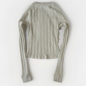 BDG Urban Outfitters Ember Ribbed Y2K Inspired Cropped Top Ivory Long Sleeve S